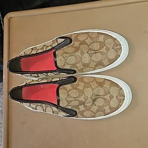 COACH Women's Chrissy Outline Khaki/Chestnut Signature C/Nappa Sneaker Size 7.5